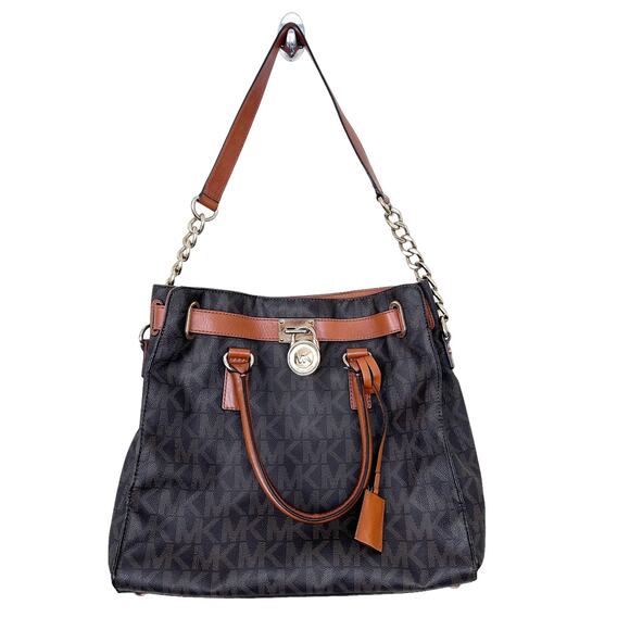 Michael Kors Hamilton Large Satchel Tote Brown Monogram - Picture 1 of 9